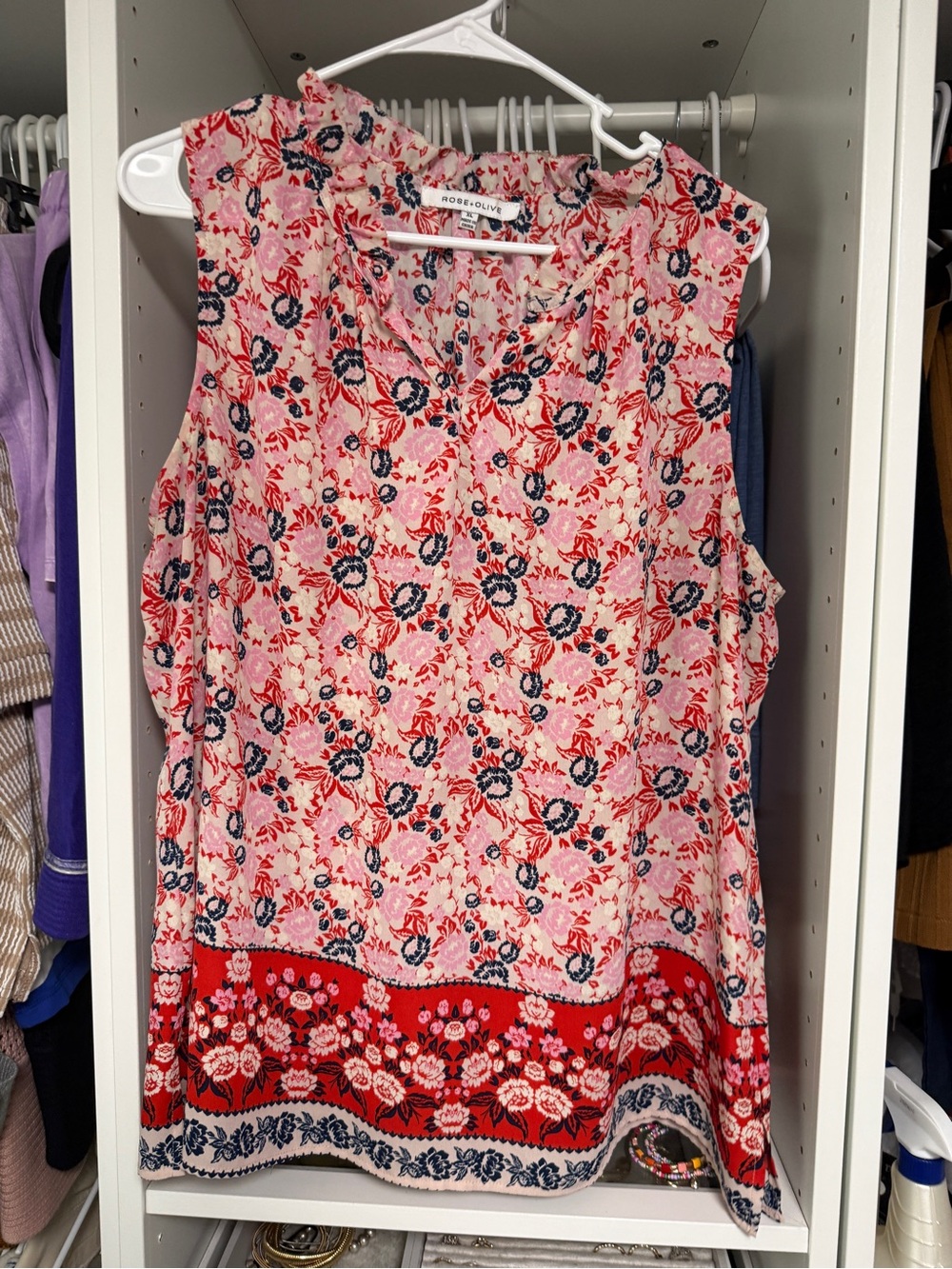 Rose & Olive Pink and Red Floral Sleeveless Camisole